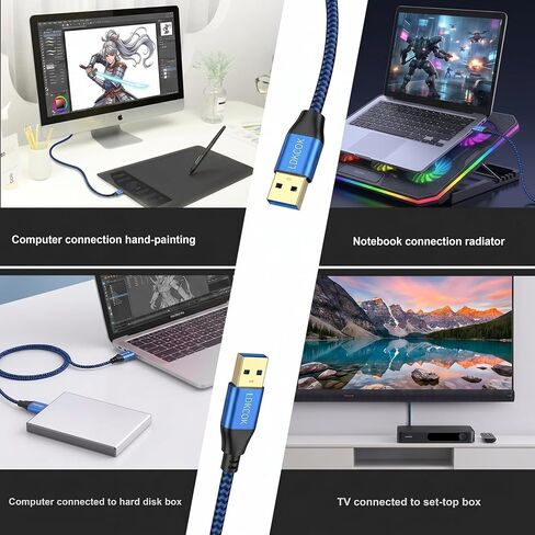 كابل USB إلى USB بطول 20 قدمًا، USB 3.0 مضفر متين ذكر إلى ذكر من النوع A لكتابة كابل نقل البيانات، متوافق مع القرص الصلب، والكمبيوتر المحمول، ومشغل DVD، والتلفزيون، ومحور USB، والشاشة، والكاميرا، وصندوق فك التشفير in Kuwait