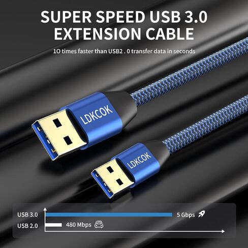 كابل USB إلى USB بطول 20 قدمًا، USB 3.0 مضفر متين ذكر إلى ذكر من النوع A لكتابة كابل نقل البيانات، متوافق مع القرص الصلب، والكمبيوتر المحمول، ومشغل DVD، والتلفزيون، ومحور USB، والشاشة، والكاميرا، وصندوق فك التشفير in Kuwait