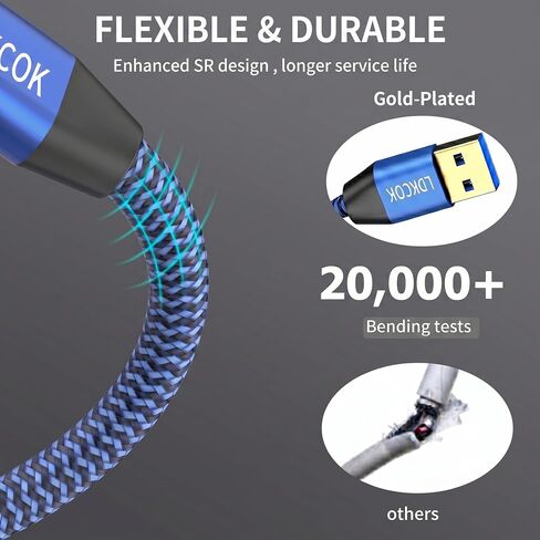 كابل USB إلى USB بطول 20 قدمًا، USB 3.0 مضفر متين ذكر إلى ذكر من النوع A لكتابة كابل نقل البيانات، متوافق مع القرص الصلب، والكمبيوتر المحمول، ومشغل DVD، والتلفزيون، ومحور USB، والشاشة، والكاميرا، وصندوق فك التشفير in Kuwait