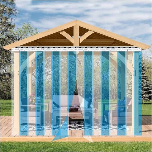 طقم ستائر شريط PVC مخصص - غطاء باب شفاف من الفينيل مقاوم للماء للاستخدام الصناعي والجراج والأعمال التجارية - سهل التركيب، متين، حل مقاوم للطقس، أزرق، 120 × 220 سم 8 قطع in Kuwait