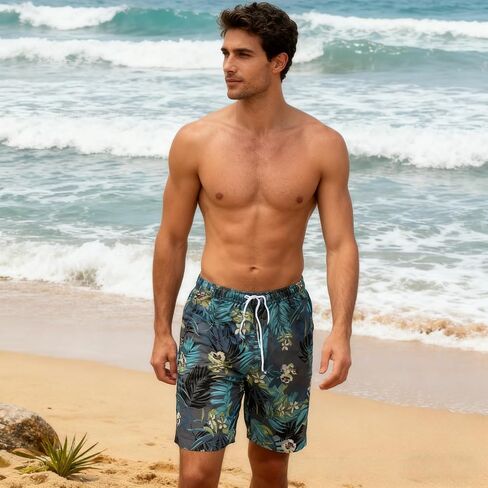 Men's Beach Shorts Quick-Drying Breathable Loose Floral Print Five-Point Summer Swim Trunks for Seaside Pool Holiday Travel in Kuwait