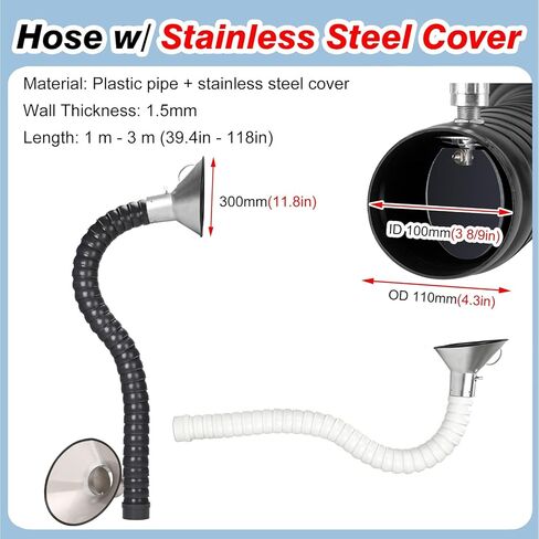 Plastic Air Extractor Hose Tube for Welding Dust, 39in Flexible Duct Collector Arm with Hood, Oily Smoke And Fumes, Air Cleaning Equipment(White,Id 100MM(3 8/9in)) in Kuwait