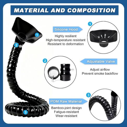 Hard 50 75mm OD Articulated Hose, 2.6 3.3 4.9 6.6ft Long Air Extractor Flexible Duct Collector Arm with Hood, for Laboratory Smoke Remove Pipe(OD-3inch/75MM,L2.6FT/0.8m) in Kuwait
