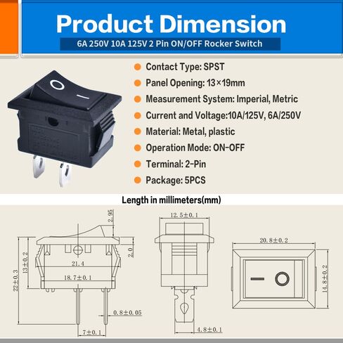 مفتاح هزاز للقارب من OURUI ON Off 2 Pin 2 Position SPST AC 250V 6A 125V 10A | 5 قطعة تبديل المفاجئة التبديل للأجهزة المنزلية السيارات قارب in Kuwait