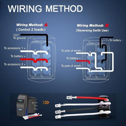 DPDT 7Pin Rocker Switch ON/Off/ON، 12V 24V أسلاك التوصيل السلكية مسبقًا، شديدة التحمل لمضخة الونش، السيارات والشاحنات RV والقوارب البحرية SUV ATV UTV - لوحة التركيب in Kuwait