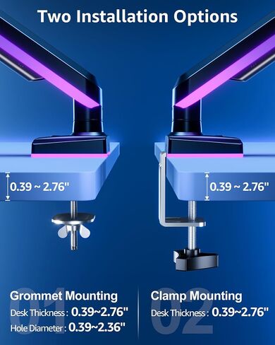 ذراع شاشة واحدة MOUNTUP RGB يناسب 32 27 24 22 بوصة، يحمل شاشات 4.4-22 رطل، حامل شاشة للمكتب مع مصابيح RGB، 19 وضعًا، حامل مكتبي لشاشات الكمبيوتر، حامل VESA مع قواعد مشبك وحلقة معدنية in Kuwait