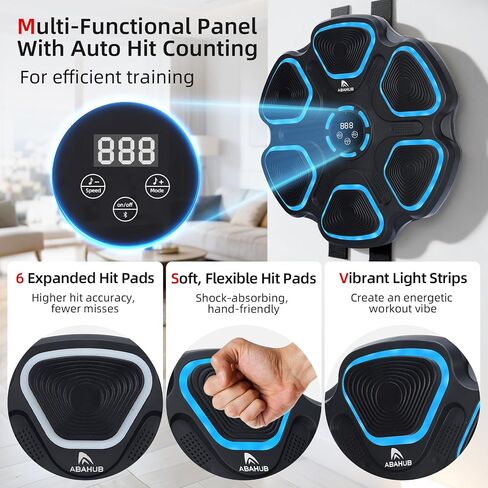 Abahub Music Boxing Machine for Adults & Kids - 11 Modes & Bluetooth Boxing Punch Machine, Home Fitness Equipment with Gloves, Wall Mounted Interactive Boxing Target, Nice Gift Choice in Kuwait