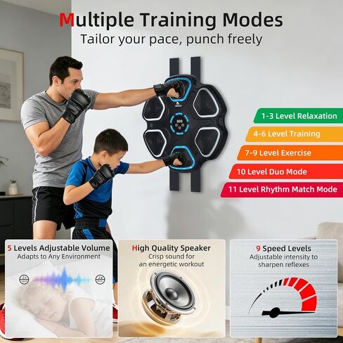 Abahub Music Boxing Machine for Adults & Kids - 11 Modes & Bluetooth Boxing Punch Machine, Home Fitness Equipment with Gloves, Wall Mounted Interactive Boxing Target, Nice Gift Choice in Kuwait