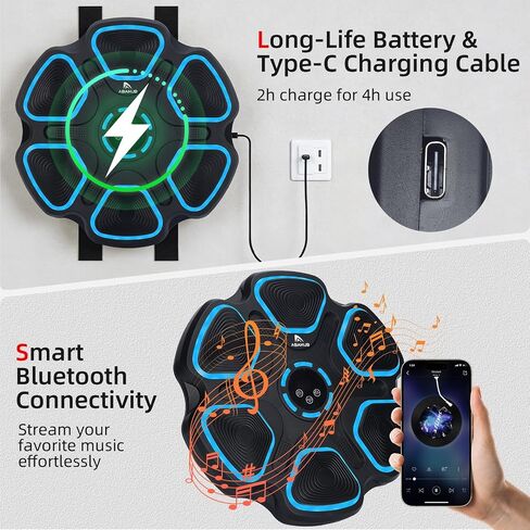 Abahub Music Boxing Machine for Adults & Kids - 11 Modes & Bluetooth Boxing Punch Machine, Home Fitness Equipment with Gloves, Wall Mounted Interactive Boxing Target, Nice Gift Choice in Kuwait