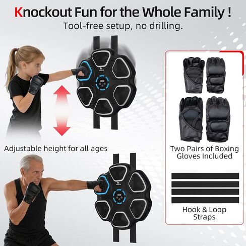 Abahub Music Boxing Machine for Adults & Kids - 11 Modes & Bluetooth Boxing Punch Machine, Home Fitness Equipment with Gloves, Wall Mounted Interactive Boxing Target, Nice Gift Choice in Kuwait