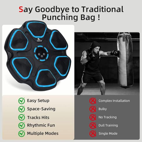 Abahub Music Boxing Machine for Adults & Kids - 11 Modes & Bluetooth Boxing Punch Machine, Home Fitness Equipment with Gloves, Wall Mounted Interactive Boxing Target, Nice Gift Choice in Kuwait