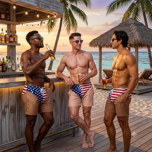 Men's Patriotic Swim Trunks - American Flag Freedom & Chill Quick Dry Beach Shorts with Mesh Lining - Funny Summer Vacation Gifts for Him - Above Knee Swimwear in Kuwait