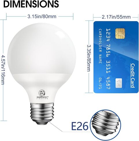 مصابيح إضاءة فانيتي غلوب G25 LED لمنطقة المعيشة في مرآة الحمام الداخلية، ضوء نهار 5000 كلفن، 600 لومن، 6 وات، قاعدة E26، لمبة زخرفية محيطة كلاسيكية بلوري مستديرة، مدرجة في قائمة ETL، 8 عبوات in Kuwait