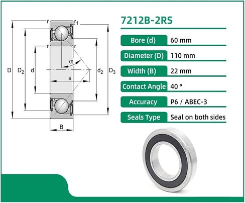 1pcs 7212B-2RS 60X110X22 7212B 7212-B-2RS-TVP ABEC-3 Angular Contact Ball Bearings in Saudi Arabia