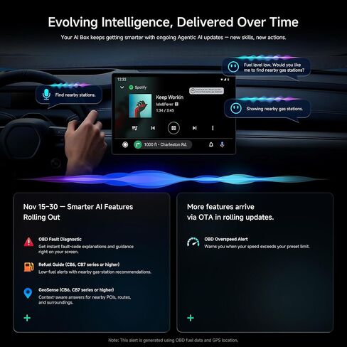 دعم CB6 AI Box CarPlay لـ YouTube/TikTok، محول CarPlay اللاسلكي 2025 مع مساعد ChatGPT، Android 13، تتبع GPS، 4G LTE، التوصيل والتشغيل، للسيارات المزودة بسلك CarPlay/AA، 4G+64G، أسود in Kuwait