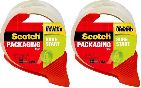 Scotch Sure Start Shipping Packaging Tape, 1.88" x 38.2 yd, Designed for Packing, Shipping and Mailing, Quiet Unwind, No Splitting or Tearing, 1.5" Core, Clear, 1 Dispensered Roll (Pack of 2) in Kuwait