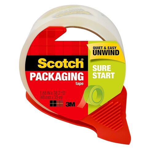 Scotch Sure Start Shipping Packaging Tape, 1.88" x 38.2 yd, Designed for Packing, Shipping and Mailing, Quiet Unwind, No Splitting or Tearing, 1.5" Core, Clear, 1 Dispensered Roll (Pack of 2) in Kuwait