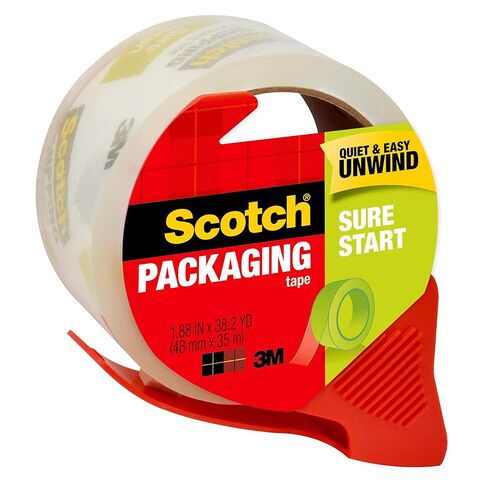 Scotch Sure Start Shipping Packaging Tape, 1.88" x 38.2 yd, Designed for Packing, Shipping and Mailing, Quiet Unwind, No Splitting or Tearing, 1.5" Core, Clear, 1 Dispensered Roll (Pack of 2) in Kuwait