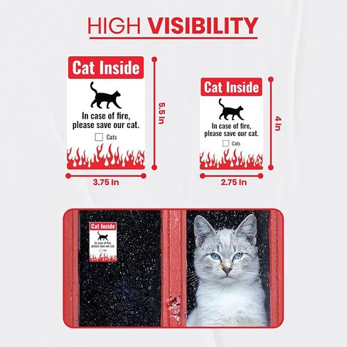 Cat Inside Sticker 5 Pack Durable, Waterproof- in Case of Fire Please Save Our Cat" Pet Rescue Label Set, 2 x Large (3.75 x 5.5) Inch & 3 x (2.75 x 4) Inch | Self-Adhesive, UV-Resistant, Water-Proof in Kuwait