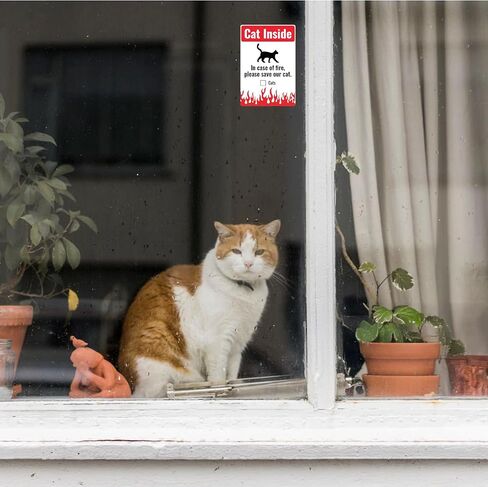 Cat Inside Sticker 5 Pack Durable, Waterproof- in Case of Fire Please Save Our Cat" Pet Rescue Label Set, 2 x Large (3.75 x 5.5) Inch & 3 x (2.75 x 4) Inch | Self-Adhesive, UV-Resistant, Water-Proof in Kuwait