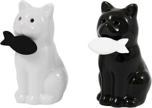 Fisura - Original salt and pepper shaker "cat". Salt and pepper set for the table in the shape of a cat. Set of ceramic salt and pepper shakers. 2 pieces. 1,97 x 3,54 in Kuwait