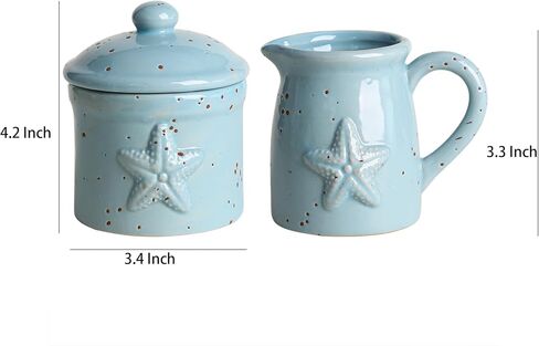 Colias Wing Retro Starfish Embossed Creamer and Sugar Bowl Set, Coffee Serving Cream Pitcher, Sugar Bowl with Lid Set in Kuwait