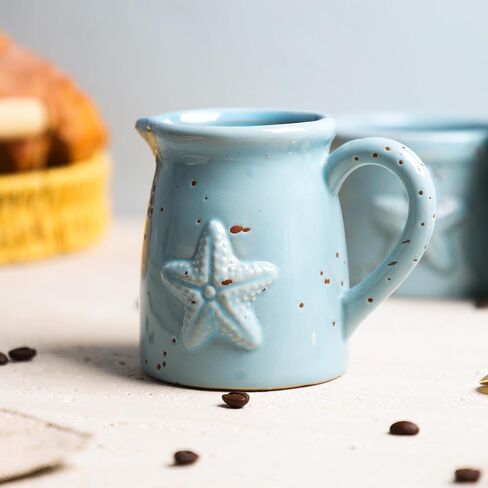 Colias Wing Retro Starfish Embossed Creamer and Sugar Bowl Set, Coffee Serving Cream Pitcher, Sugar Bowl with Lid Set in Kuwait