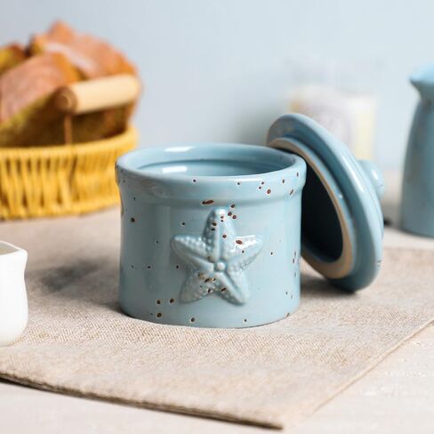 Colias Wing Retro Starfish Embossed Creamer and Sugar Bowl Set, Coffee Serving Cream Pitcher, Sugar Bowl with Lid Set in Kuwait