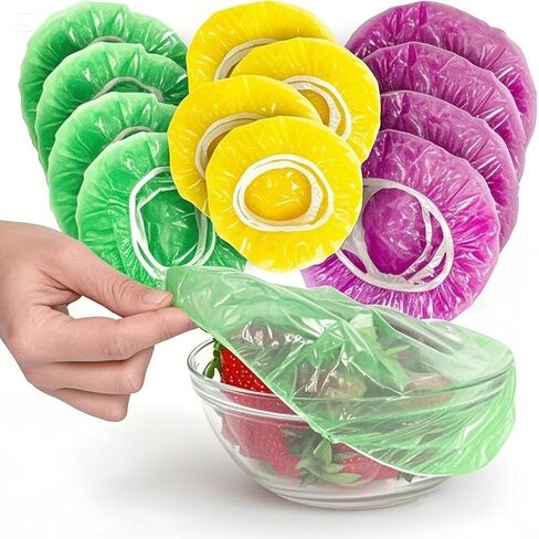 60PCS Mix Color Reusable Elastic Bowl Storage Covers,3 Sizes and Colorful Plastic Wrap Dish Plate Covers(Random colour) in Kuwait