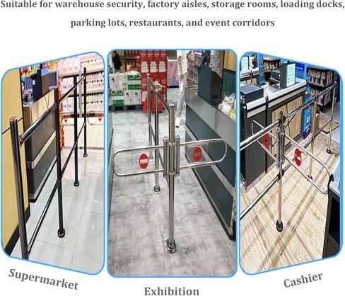 Stainless Steel Supermarket Cashier Counter Swing Gate - 1-Way Pedestrian Access Door with Spring-Loaded Automatic Closure for Library Safety (Black 300x100cm 6.3cm) in Kuwait