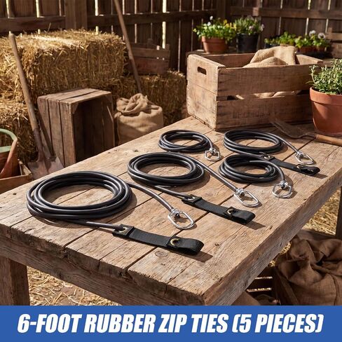 SATINIOR 5 Pack 6ft Black Rubber Tie Cords Nylon Hitches Chicken Leash Tie Cord Tether Chickens Supplies Accessories for Farm, Poultry, Backyard in Kuwait