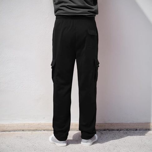 Men's Heavyweight Fleece Cargo Sweatpants Stretch Elastic Waist Trousers Drawstring Loose Fit Joggers with Pockets in Kuwait