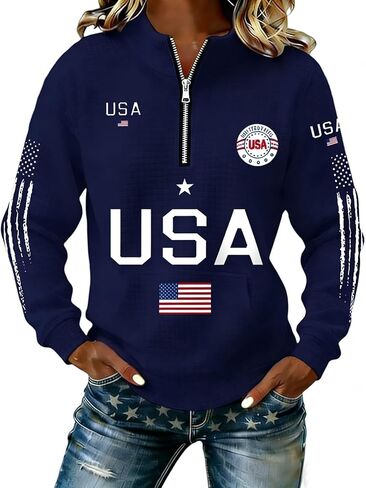 american apparel sweatshirt Women's 250 Anniversary Usa Shirt American Flag Print Waffle Patriotic 1776-2026 Apparel Sweatshirt Plus Size Clothing Navy in Kuwait