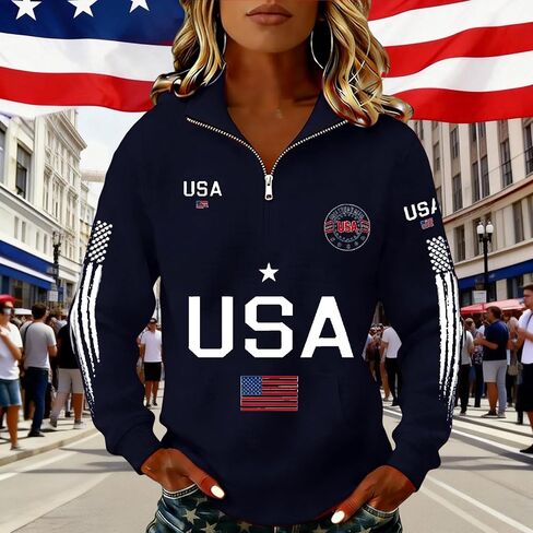 american apparel sweatshirt Women's 250 Anniversary Usa Shirt American Flag Print Waffle Patriotic 1776-2026 Apparel Sweatshirt Plus Size Clothing Navy in Kuwait