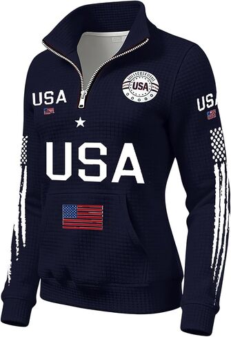 american apparel sweatshirt Women's 250 Anniversary Usa Shirt American Flag Print Waffle Patriotic 1776-2026 Apparel Sweatshirt Plus Size Clothing Navy in Kuwait