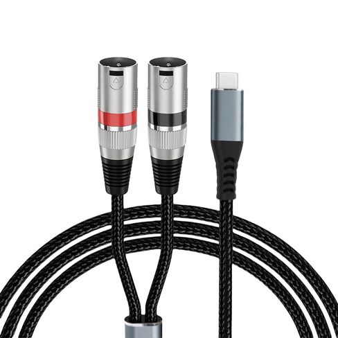 كابل ذكر USB-C إلى 2 XLR، كابل صوت متوازن بطول 6.5 قدم/2 متر مع حلقات حمراء/سوداء - لمعدات الصوت الاحترافية، والخلاطات، وأنظمة PA (6.5 قدم/2 متر USB-C إلى ذكر XLR مزدوج) in Kuwait