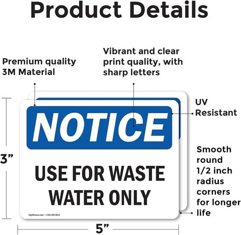(عبوتان) تستخدم لمياه الصرف الصحي فقط لافتة إشعار OSHA مقاس 12.7 سم × 3.5 سم ملصق من الفينيل مقاوم للطقس، ومحمي من الأشعة فوق البنفسجية لمكان العمل والأعمال التجارية وموقع البناء، صنع في الولايات المتحدة الأمريكية in Kuwait