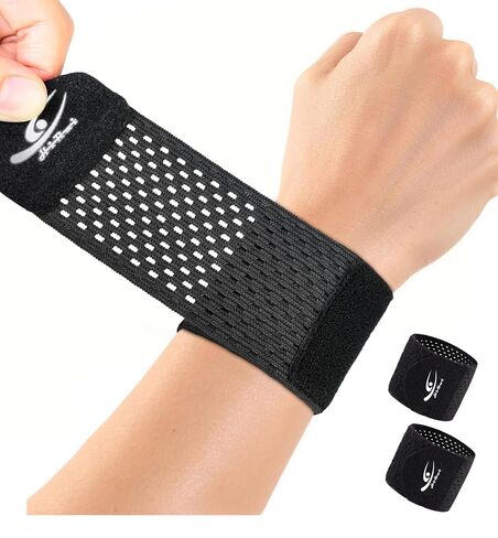 HiRui Wrist Compression Wraps 2-Pack, Wrist Brace Wrist Support for Sports, Mouse Hand, Mother's Hand, Carpal Tunnel Arthritis, Tendonitis - Premium Elastic & Breathable Mesh Fabric, One Size (Black) in Kuwait