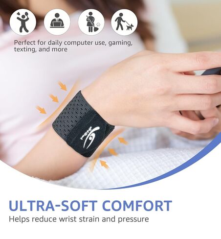 HiRui Wrist Compression Wraps 2-Pack, Wrist Brace Wrist Support for Sports, Mouse Hand, Mother's Hand, Carpal Tunnel Arthritis, Tendonitis - Premium Elastic & Breathable Mesh Fabric, One Size (Black) in Kuwait