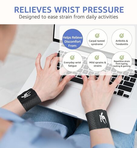 HiRui Wrist Compression Wraps 2-Pack, Wrist Brace Wrist Support for Sports, Mouse Hand, Mother's Hand, Carpal Tunnel Arthritis, Tendonitis - Premium Elastic & Breathable Mesh Fabric, One Size (Black) in Kuwait