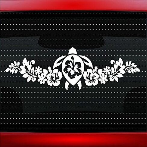 ملصق سيارة Noizy Graphics Hibiscus #1 Turtle Cute Hawaiian Car لنافذة الشاحنة من الفينيل باللون الفضي in Kuwait