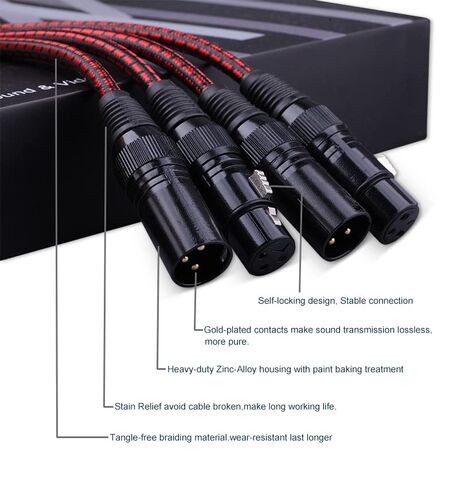 كابل XLR 3.2FT 2 حزمة كابلات ميكروفون XLR ذكر إلى أنثى سلك ميكروفون متوازن 3 دبوس ميكروفون ذهبي اتصالات أحمر in Kuwait