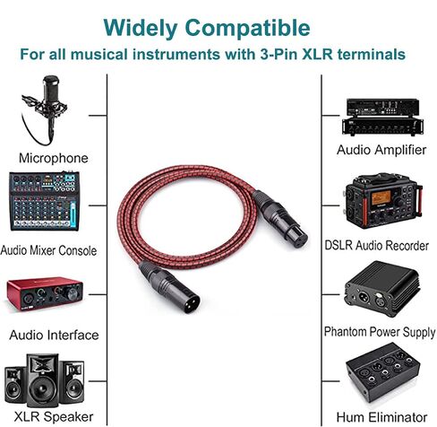 كابل XLR 3.2FT 2 حزمة كابلات ميكروفون XLR ذكر إلى أنثى سلك ميكروفون متوازن 3 دبوس ميكروفون ذهبي اتصالات أحمر in Kuwait