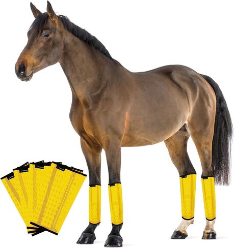 أحذية FOXLVDA Horse Fly - مجموعة من 4 أحذية طيران للخيول، طماق مريحة للخيول، مع قضبان دعم شبكية ومعدنية لتقليل الدوس وتعب الساق، للخيول متوسطة الحجم (أصفر، كبير) in Kuwait