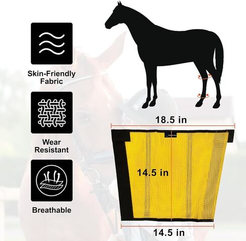 أحذية FOXLVDA Horse Fly - مجموعة من 4 أحذية طيران للخيول، طماق مريحة للخيول، مع قضبان دعم شبكية ومعدنية لتقليل الدوس وتعب الساق، للخيول متوسطة الحجم (أصفر، كبير) in Kuwait