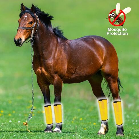 أحذية FOXLVDA Horse Fly - مجموعة من 4 أحذية طيران للخيول، طماق مريحة للخيول، مع قضبان دعم شبكية ومعدنية لتقليل الدوس وتعب الساق، للخيول متوسطة الحجم (أصفر، كبير) in Kuwait
