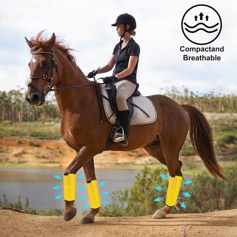 أحذية FOXLVDA Horse Fly - مجموعة من 4 أحذية طيران للخيول، طماق مريحة للخيول، مع قضبان دعم شبكية ومعدنية لتقليل الدوس وتعب الساق، للخيول متوسطة الحجم (أصفر، كبير) in Kuwait