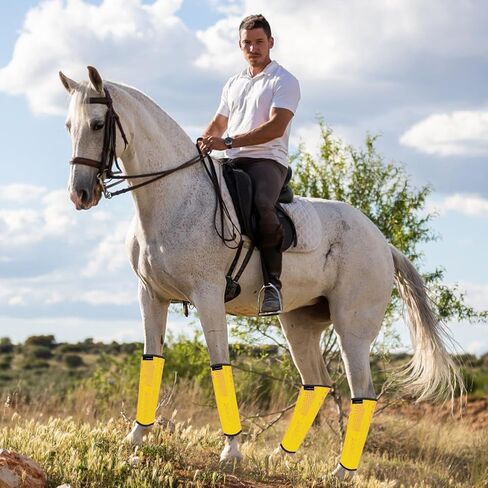 أحذية FOXLVDA Horse Fly - مجموعة من 4 أحذية طيران للخيول، طماق مريحة للخيول، مع قضبان دعم شبكية ومعدنية لتقليل الدوس وتعب الساق، للخيول متوسطة الحجم (أصفر، كبير) in Kuwait