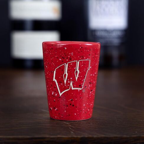 Rico Industries NCAA Wisconsin Badgers Standard 2oz Ceramic Shot Glass for Fans, Laser Engraved In Team Color Single Shot Glass in Kuwait