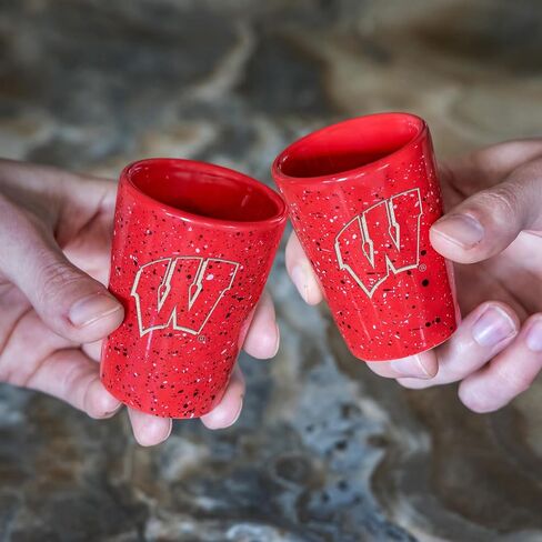 Rico Industries NCAA Wisconsin Badgers Standard 2oz Ceramic Shot Glass for Fans, Laser Engraved In Team Color Single Shot Glass in Kuwait